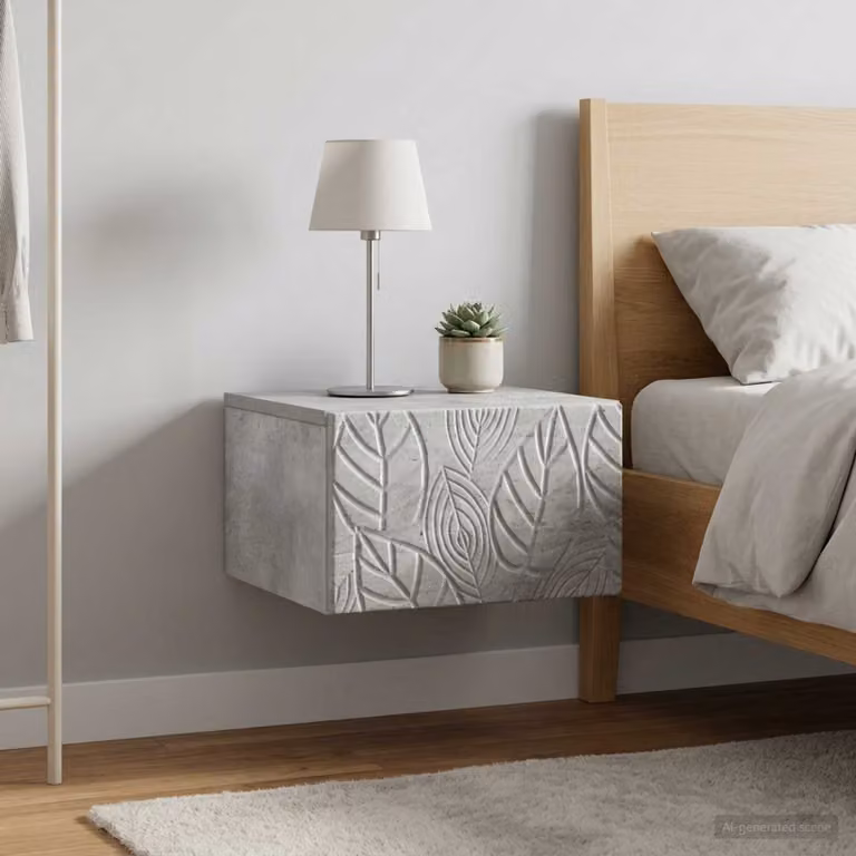 Set di 2 comodini sospesi vidaXL in stile moderno, colore Grigio Cemento, L 49 x P 34,5 x H 20 cm