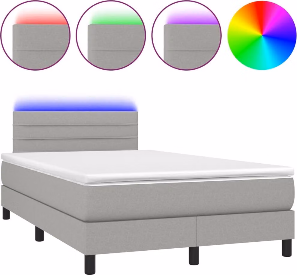 Letto a Molle Materasso e LED Grigio Chiaro 120x200 cm Tessuto