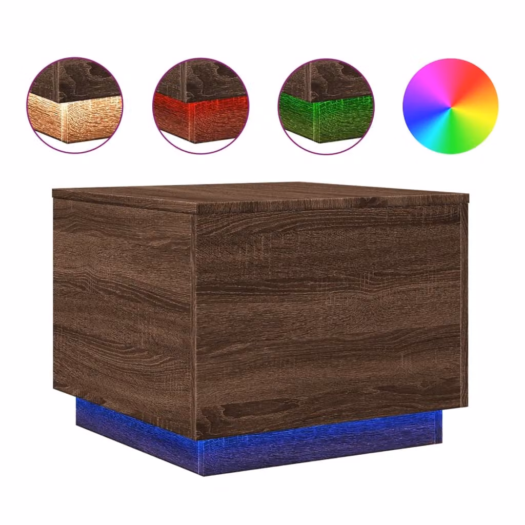 Tavolino da Salotto con Luci LED Rovere Marrone 50x50x40 cm