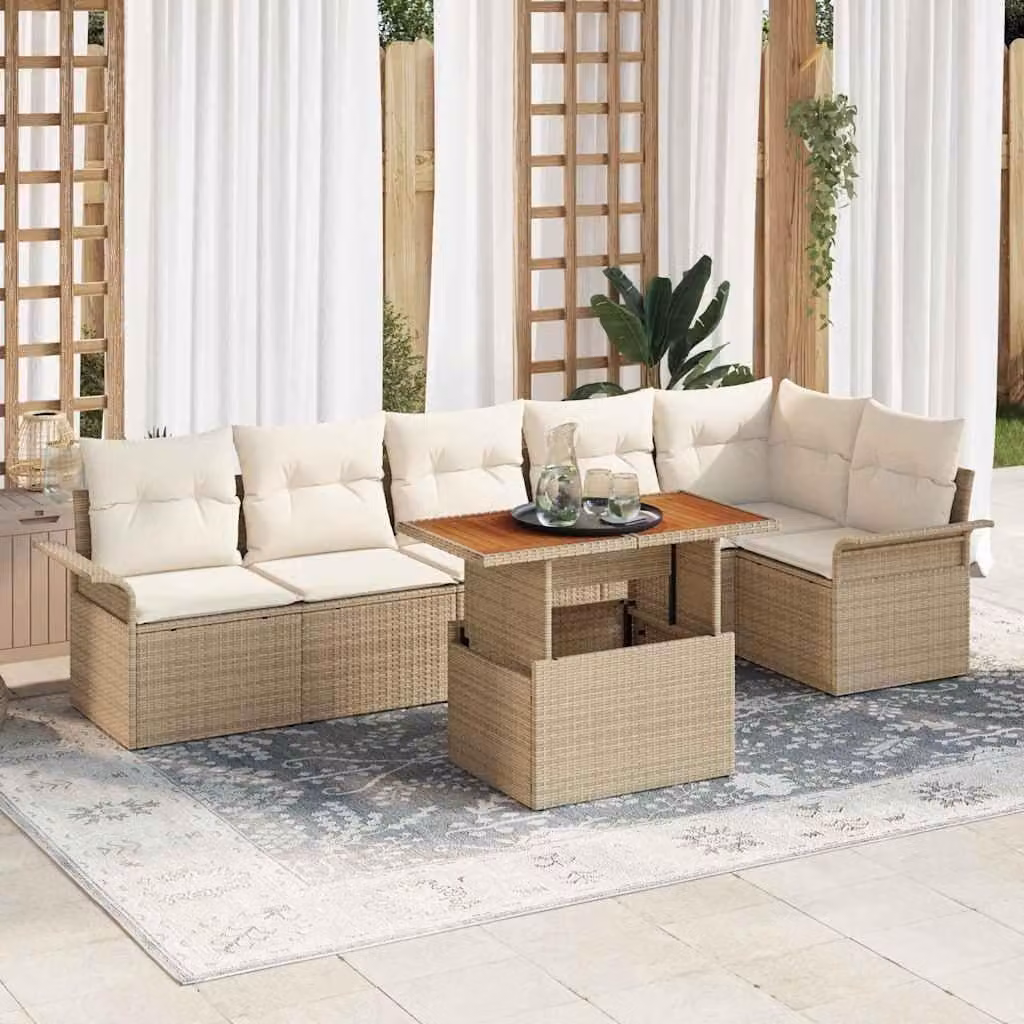 Maison Exclusive - Set da giardino composto da 7 pezzi, divano, in rattan sintetico beige