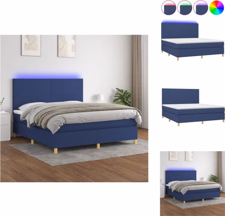 vidaXL Letto a molle con materasso e tessuto LED Blue 160x200 cm - Letti & strutture letto