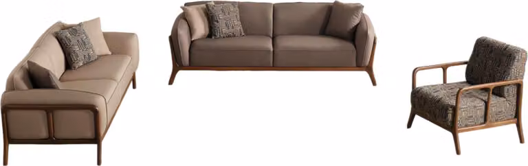 Braun-Beige Wohnzimmer Sofagarnitur Wohnzimmer Designer Möbel 2x Couchen