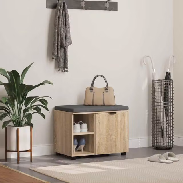 Panca per ingresso con scarpiera vidaXL in rovere e tessuto grigio L: 60 cm, P: 38 cm, H: 46 cm