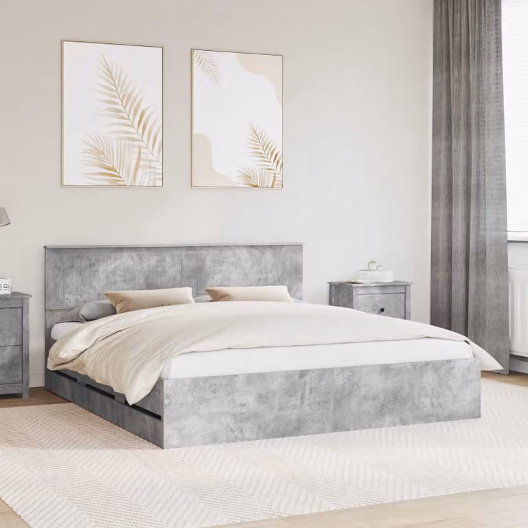 vidaXL Struttura del letto moderna con cassetto in legno MDF Grigio cemento L/P/H: 180 x 200 x 90 cm