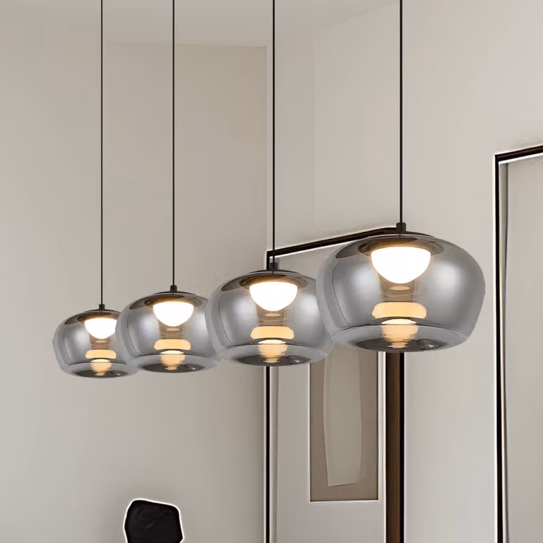 Viokef Lampada a sospensione Nadia, Alluminio / Grigio / Zincato, Soggiorno / Sala da pranzo, Vetro, Lampada a sospensione