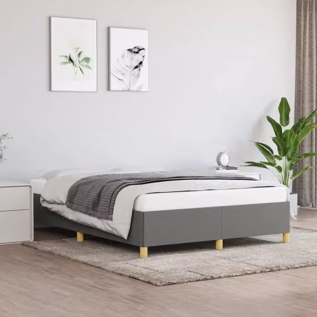 Struttura Letto Imbottita Design Mania Grigio con Doghe in Legno L/P/H: 143 x 203 x 35 cm – 1
