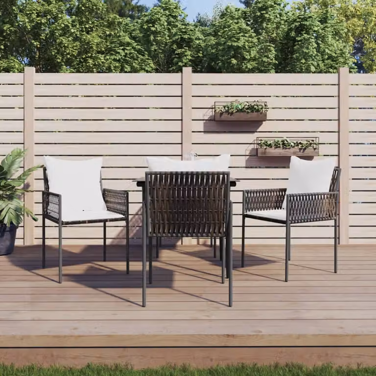 Set di 4 sedie da giardino vidaXL in polyrattan marrone con cuscini e braccioli L/P/H: 54 x 61 x 83 cm