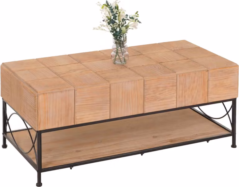 Tavolino MCW-N30, tavolino da soggiorno, tavolino da divano, tavolino ausiliario, piano in legno massello e MDF, dimensioni 51x120x61 cm