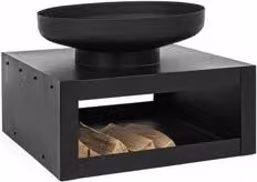 Braciere con porta legna in acciaio EFESTO nero L 70 cm, P 70 cm, H 38 cm