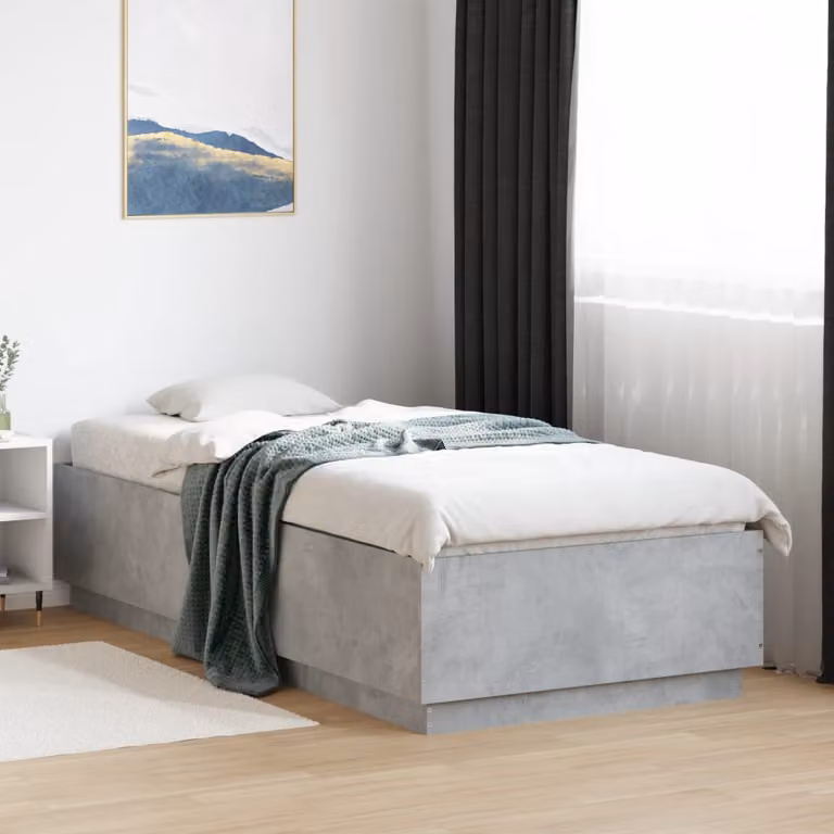 vidaXL Giroletto Moderno in Legno Multistrato Grigio con Luci LED Sotto il Letto e Porta USB L/P/H: 90 x 200 cm