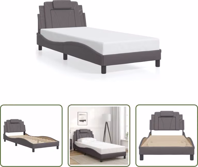 The Living Store Giroletto con testiera grigio 90x200 cm in ecopelle
