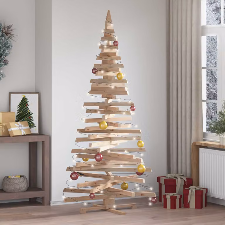 Albero di Natale naturale vidaXL in legno di pino massello, colore marrone, Altezza: 210 cm