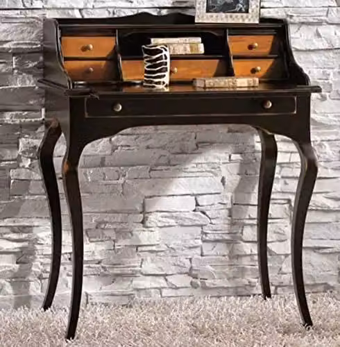 Scrivania shabby chic in legno di pino nero e marrone Mobili 2G L: 78 cm, P: 50 cm, H: 94 cm
