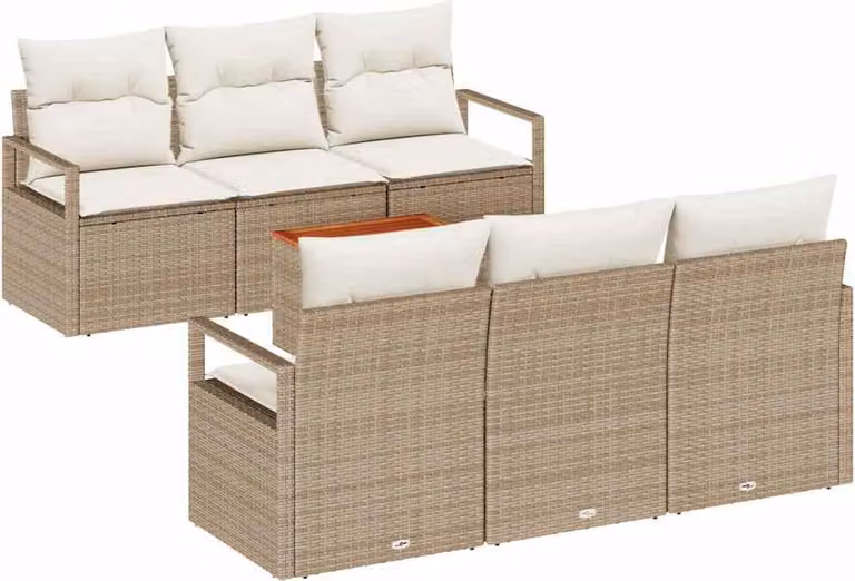 Set Divano da Giardino 7 pcs Beige e Crema polyrattan