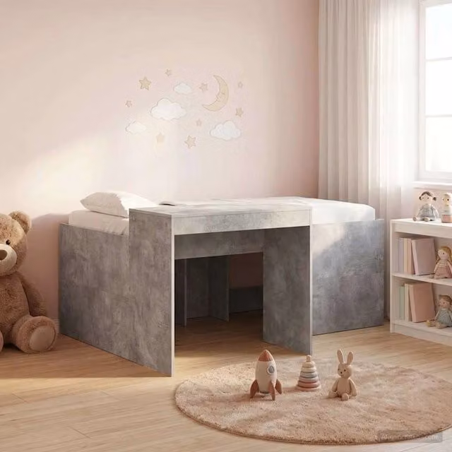Letto alto singolo per bambini vidaXL con scrivania e cassetti, Grigio, L: 160 cm, P: 80 cm, H: 163 cm – 1