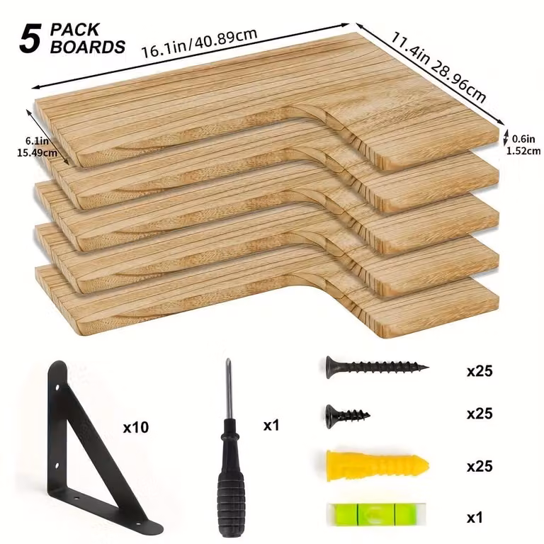 Set di 5 mensole angolari – Mensole a parete sospese – Legno con struttura in metallo – Montaggio a parete – Colore: verde scuro – Ideali per camera da letto, bagno e soggiorno