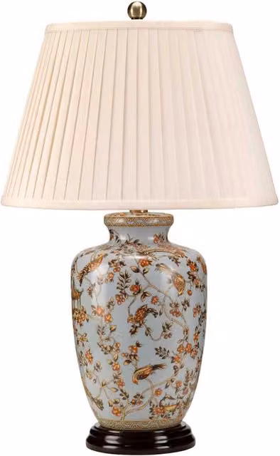 Lampada da tavolo in porcellana Gold Birds blu E27 Elstead
