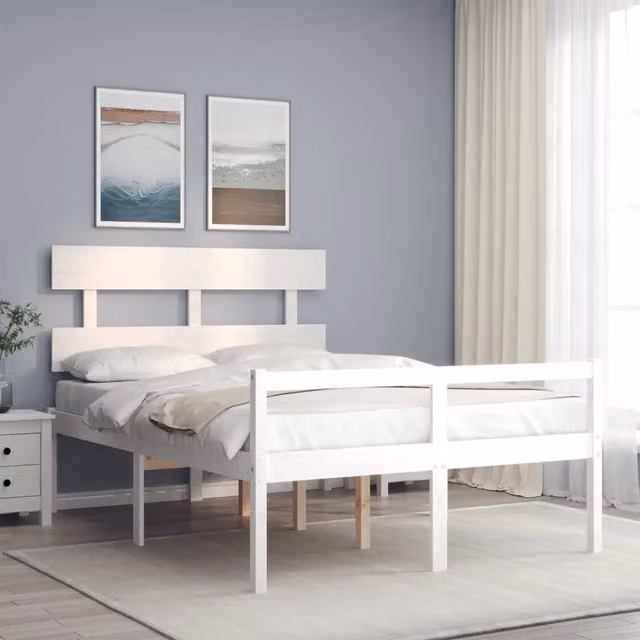 Letto per anziani vidaXL in legno massello di pino bianco con testiera stile rustico L/P/H: 200 x 120 x 81 cm