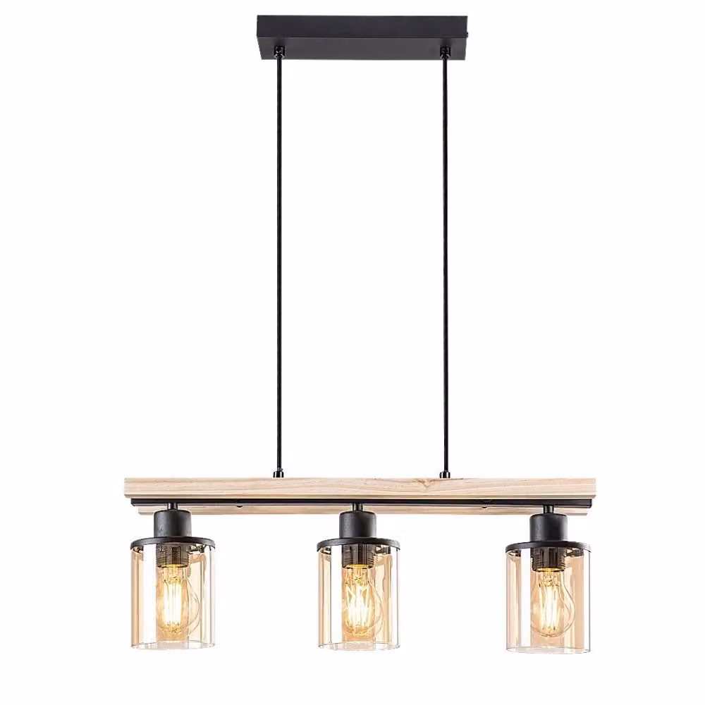 Rabalux 72083 Lampada a sospensione 3 punti Niylah, E27 legno, nero-arancio, rotonda, moderna, ø95mm