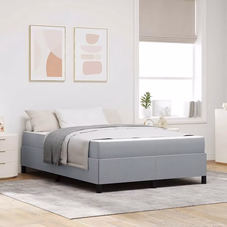 Letto a molle vidaXL in tessuto grigio con struttura in legno, L 160 x P 200 cm