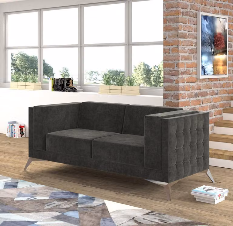 Chesterfield Couch Sofa Polster 2 Sitzer Couchen Sitz Garnitur Sofas Grau