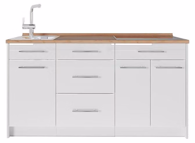 Cucine componibili piccole Vicco Fame-Line Bianco lucido/Bianco 150 cm, PL Rovere, Model 65330