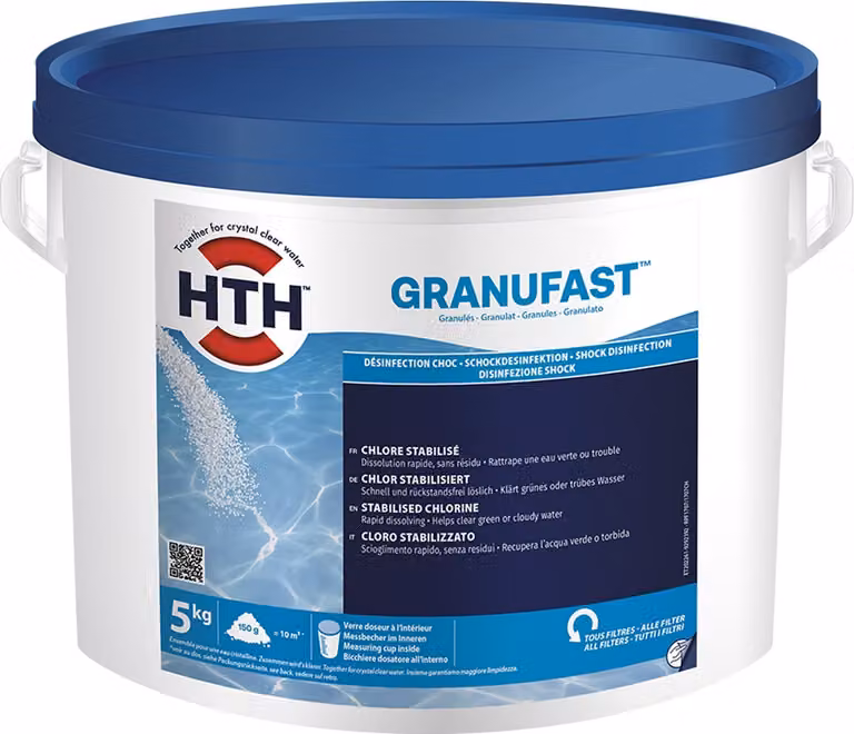 HTH Granufast 5 kg granuli di cloro a dissoluzione rapida stabilizzati per la disinfezione della piscina