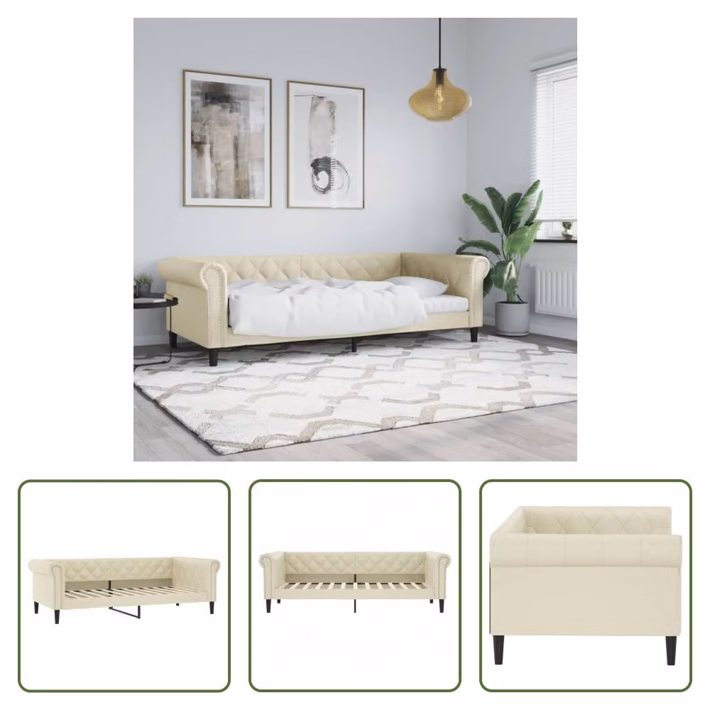 The Living Store Daybed Crema 90x200 cm in Pelle finta