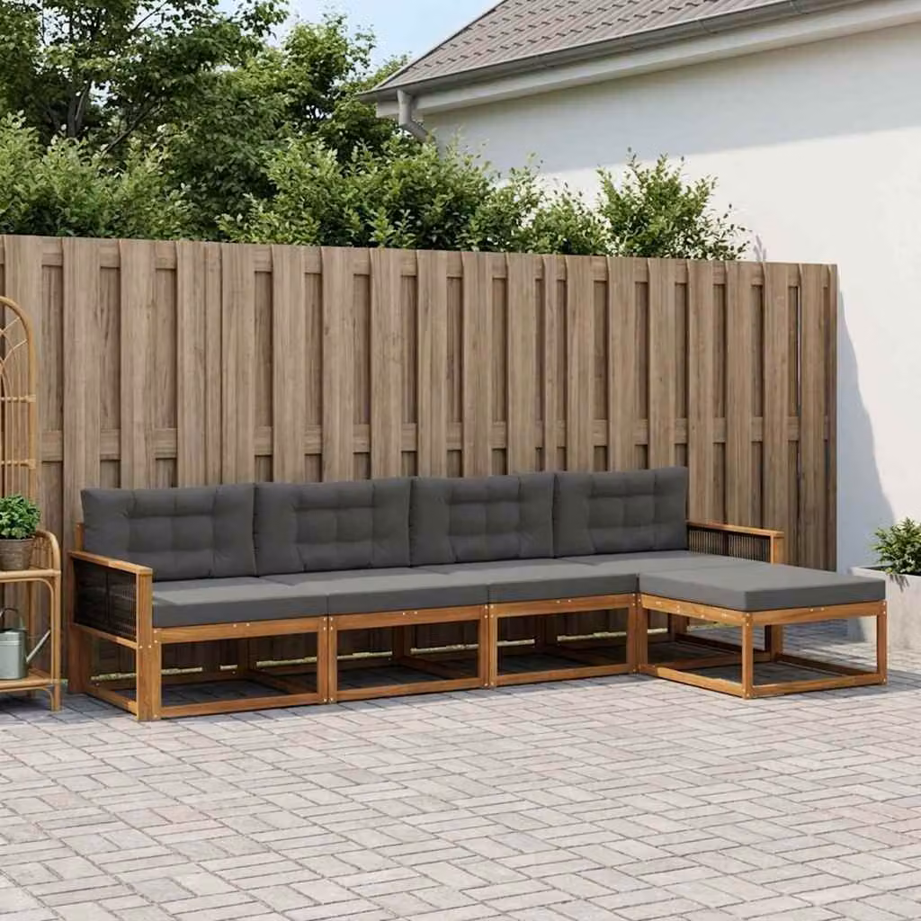 vidaXL Set di divani da esterno 5 pz in legno di acacia con cuscini, colore marrone e antracite