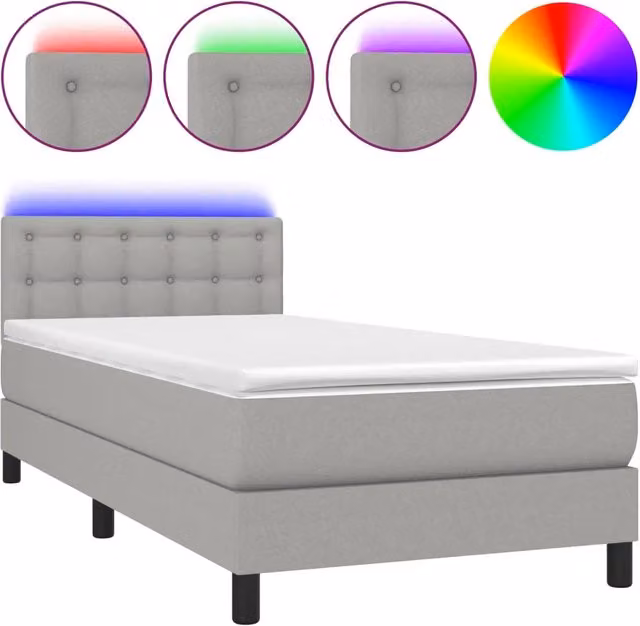 Letto singolo | Letto per adulti | Letto a Molle Materasso e LED Grigio Chiaro 100x200 cm Tessuto
