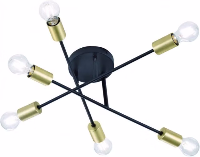 Plafoniera Design Minimal Cross Trio Leuchten con 6 Luci Orientabili in Metallo Nero e Oro
