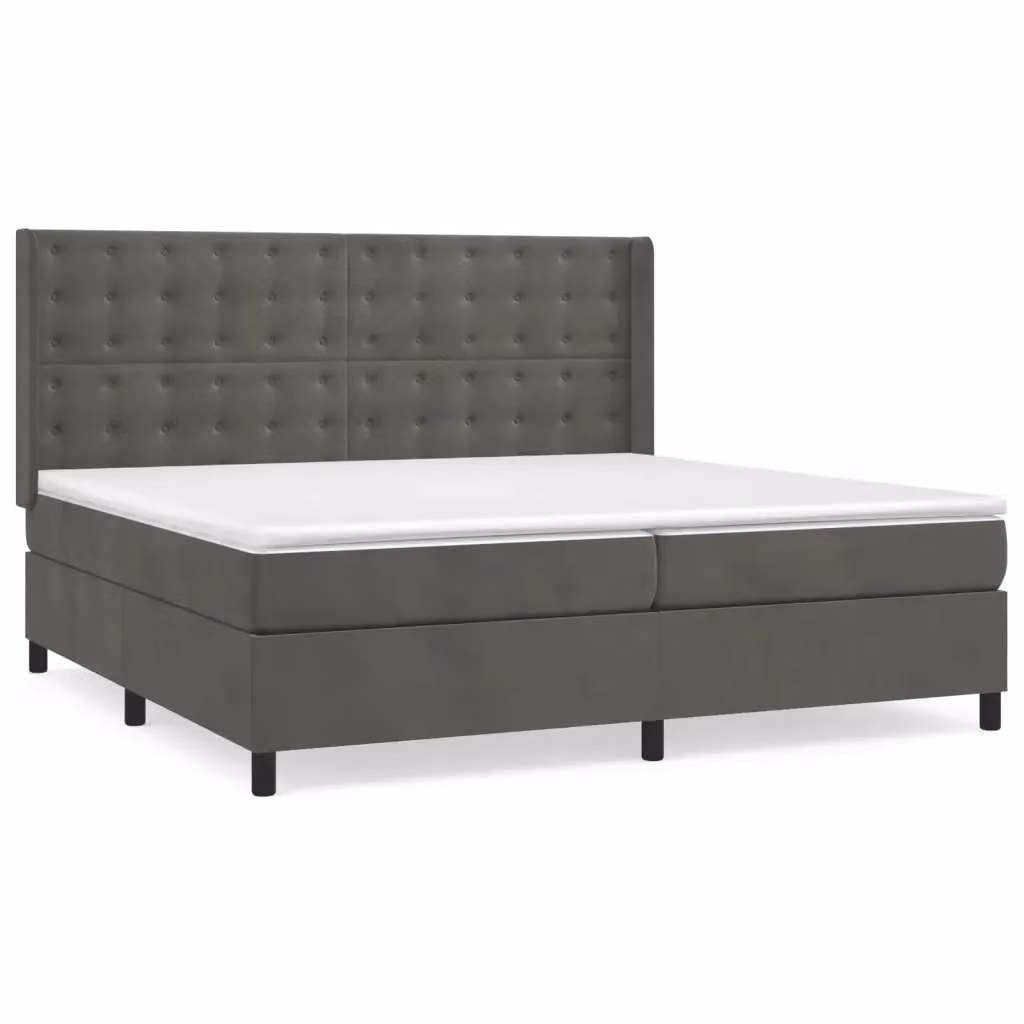 vidaXL Giroletto a Molle con Materasso Ibrido in Velluto Grigio e Bianco L/P/H: 200 x 200 x 128 cm – 2