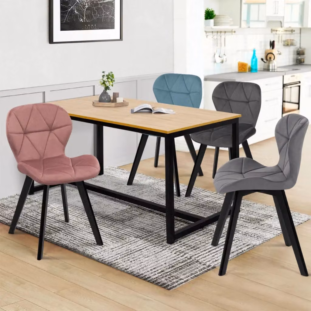 Set di 4 sedie ROBINE IDMarket in velluto pastello, colori blu, grigio chiaro, grigio scuro e rosa – 2