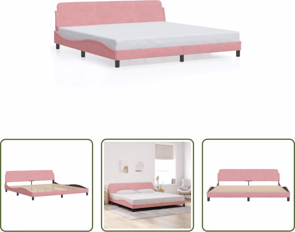 The Living Store Struttura letto con testiera rosa 200x200 cm in velluto