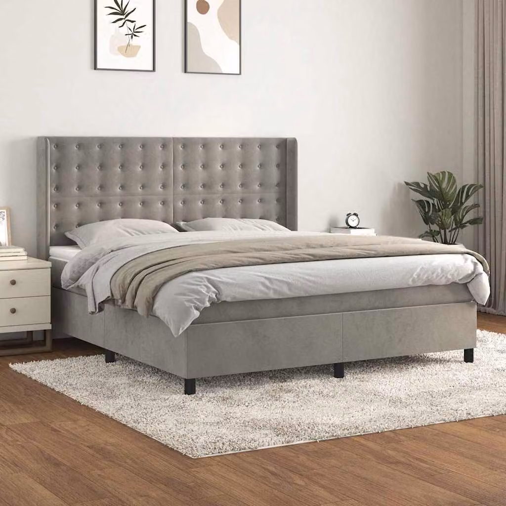 Giroletto a Molle con Materasso vidaXL in Velluto Grigio Chiaro e Bianco L/P/H: 160 x 200 cm – 1