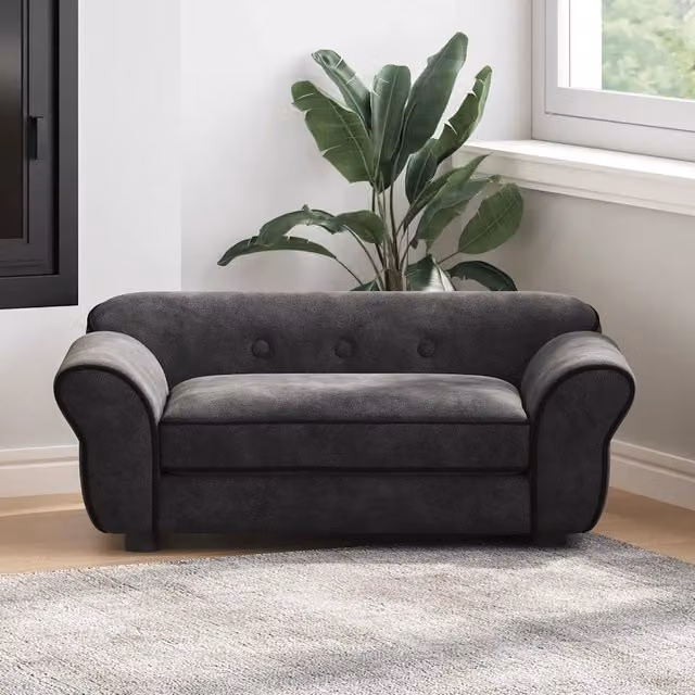 Divano per cani Design Mania in peluche nero con base in legno di abete, L: 72 cm, P: 45 cm, H: 30 cm – 1