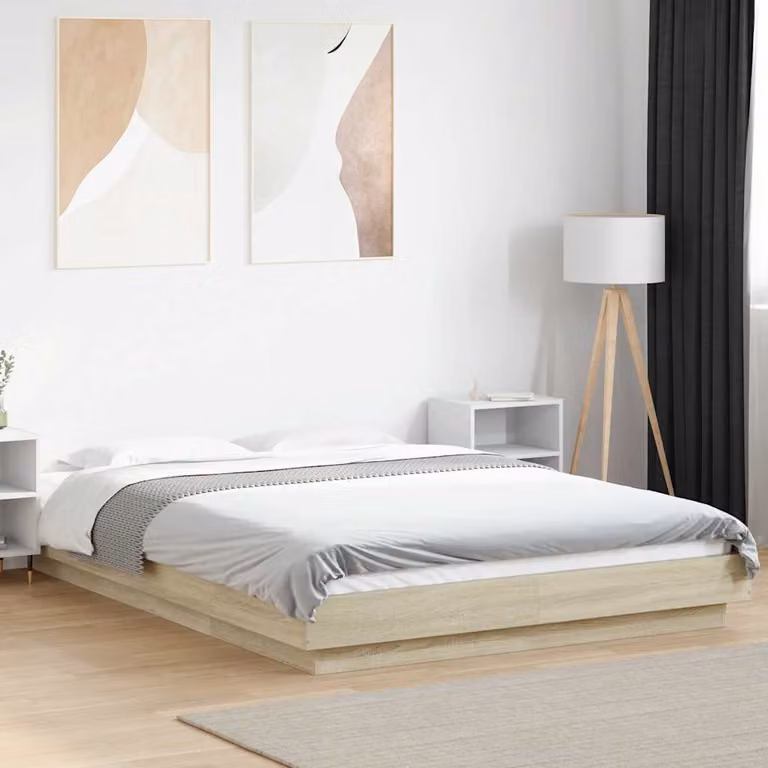 vidaXL Giroletto con Luci LED e Porta USB in Legno Rovere Sonoma, L/P: 140 x 200 cm