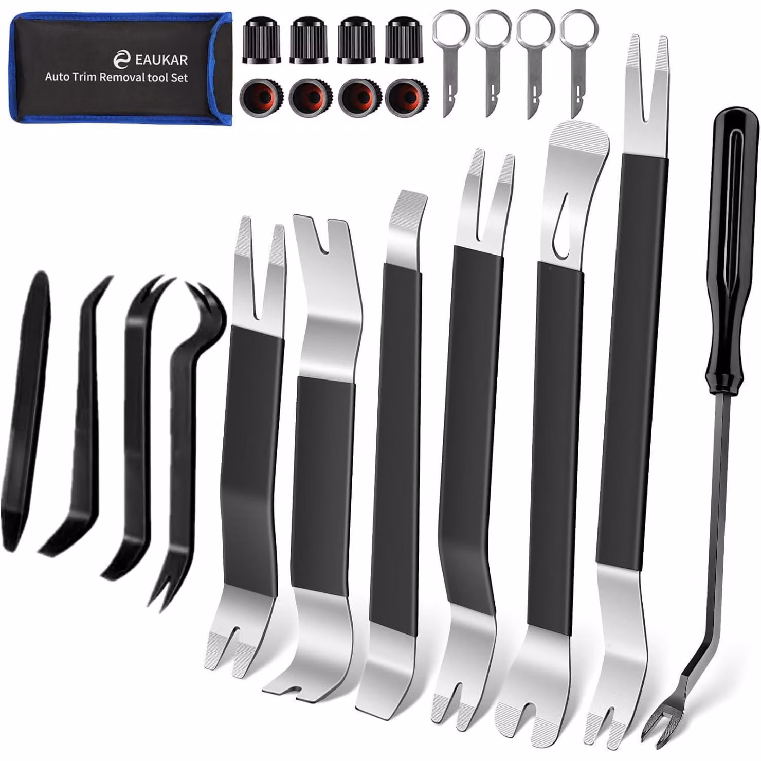 Set di 24 utensili per lo smontaggio di automobili, completo di cunei per la rimozione delle modanature e strumenti per l'estrazione della radio