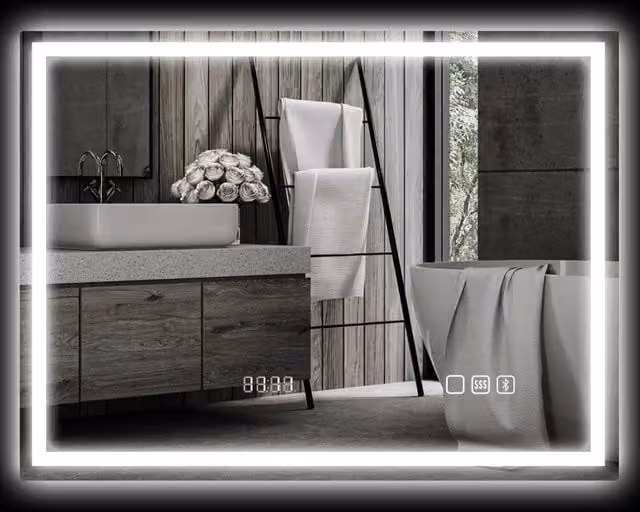Specchio da bagno con illuminazione 80x60 cm, specchio a LED da parete con funzione musicale Bluetooth, funzione memoria, orologio, 3 colori di luce,