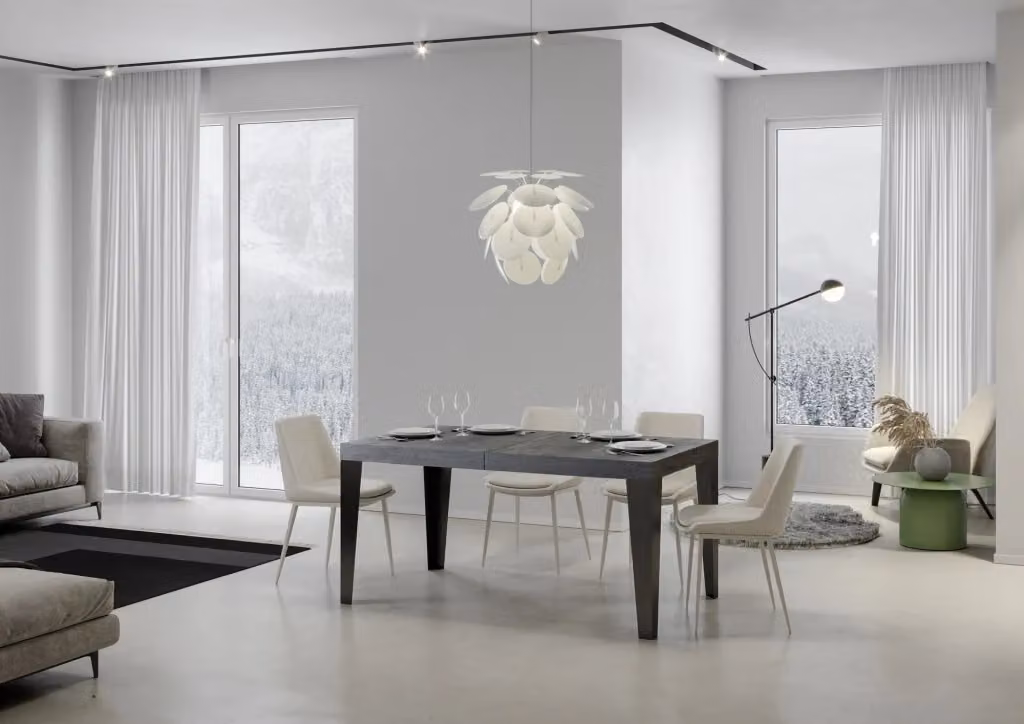 Tavolo allungabile moderno Itamoby Flaris con piano effetto cemento e telaio antracite L/P: 160 x 90 cm, estensibile fino a 420 cm – 2