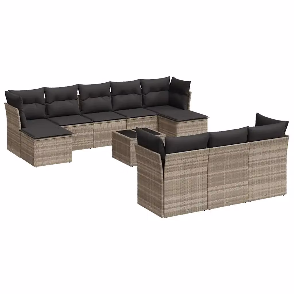 Set di divani da giardino vidaXL 11 pz in polyrattan grigio con cuscini e tavolino da esterno a forma di U – 2
