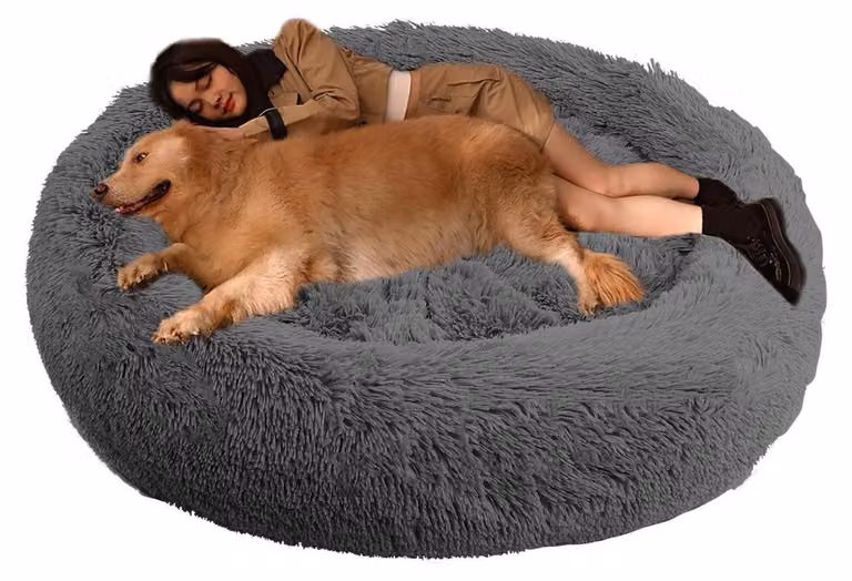 Cuccia ortopedica per cani, forma circolare, colore grigio scuro, diametro 140 cm