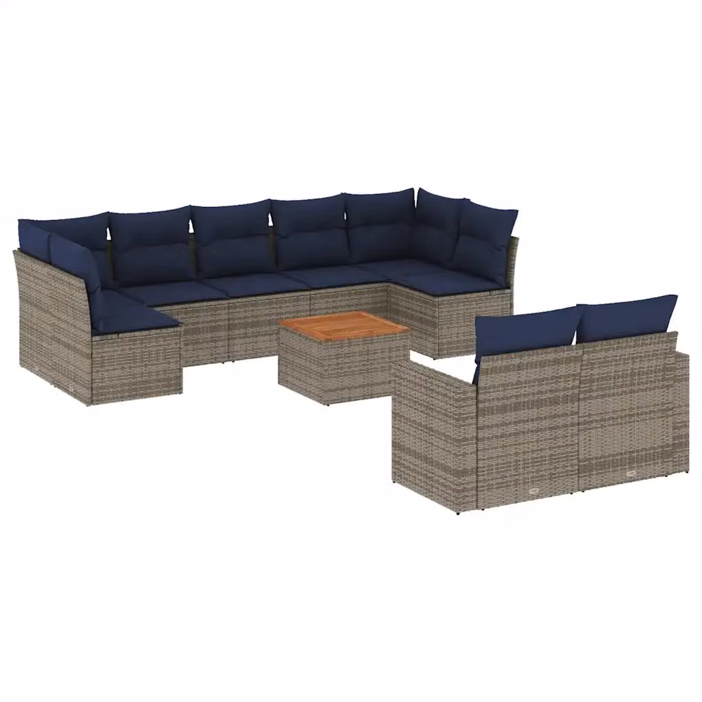 Set di divani da giardino vidaXL in polyrattan grigio con cuscini, design moderno a forma di L con tavolino da esterno – 2