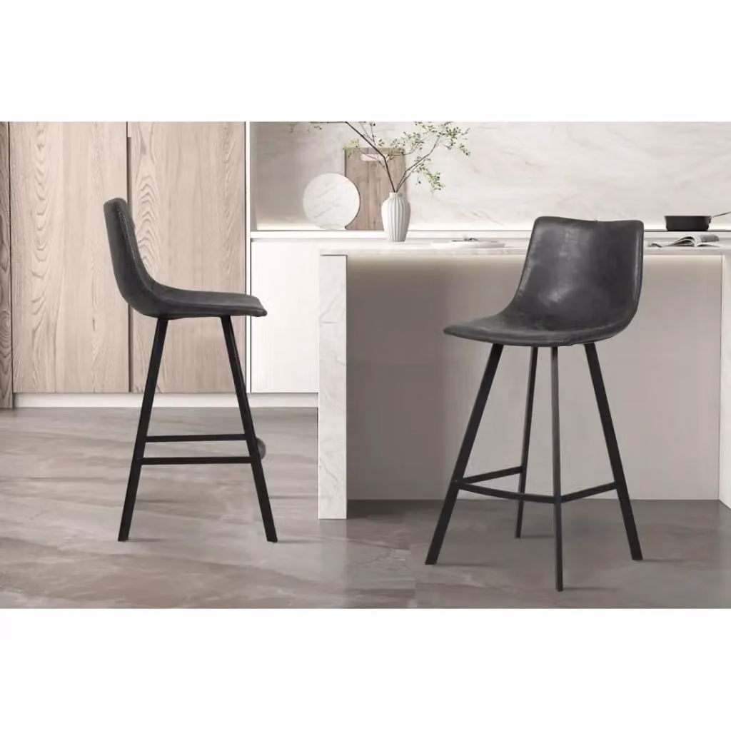 Sedia da banco Meublorama in ecopelle nera con gambe in metallo stile industriale per cucina e soggiorno, Altezza: 98 cm – 2
