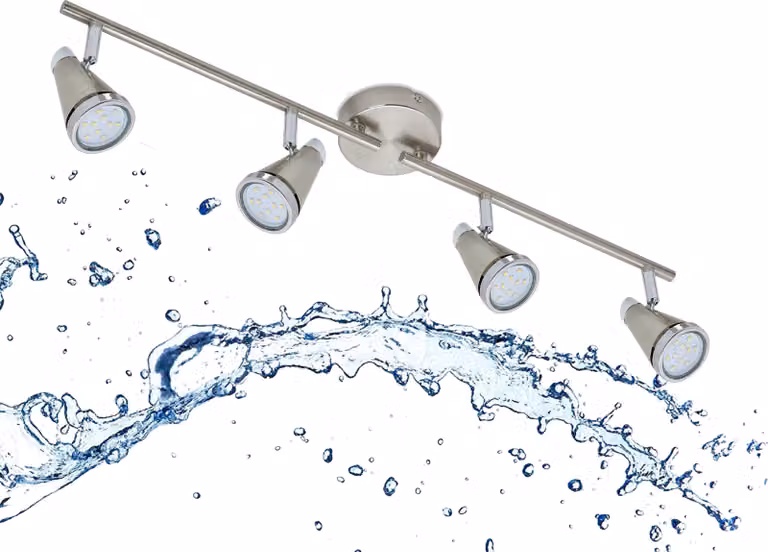 TRANGO 4 luci 1009-42 LED per bagno IP44 Plafoniera per bagno in nichel opaco e cromo, lampada per corridoio, lampada per WC, plafoniera con 4x lampadine LED GU10 da 5 W, spot orientabili