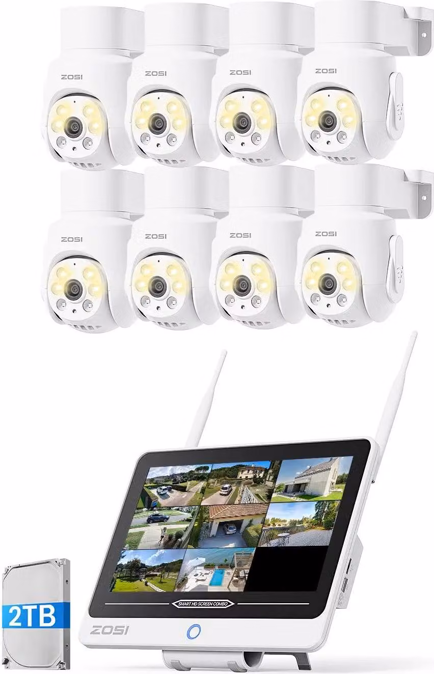 Sistema di telecamere di sicurezza, riconoscimento AI, visione a 360°, 2 TB, 5 MP, 8 telecamere