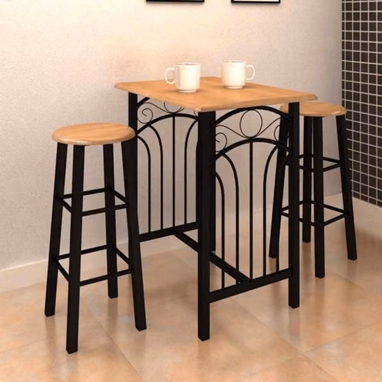 Set da bar moderno vidaXL composto da tavolo quadrato e 3 sgabelli in legno e metallo disponibile in nero, beige o marrone