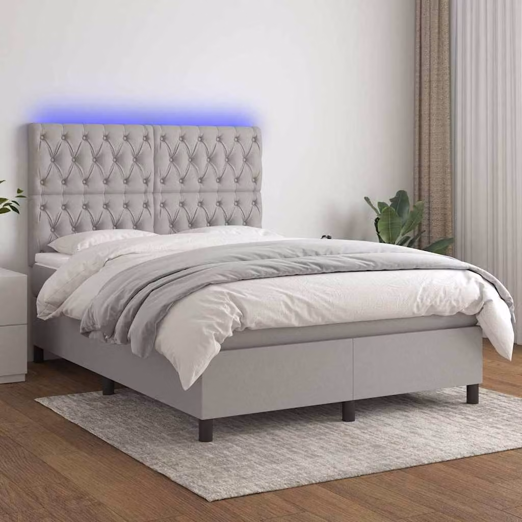 Letto Ibrido con Materasso e Illuminazione LED vidaXL in Tessuto Grigio Chiaro L: 140 cm, P: 200 cm – 1