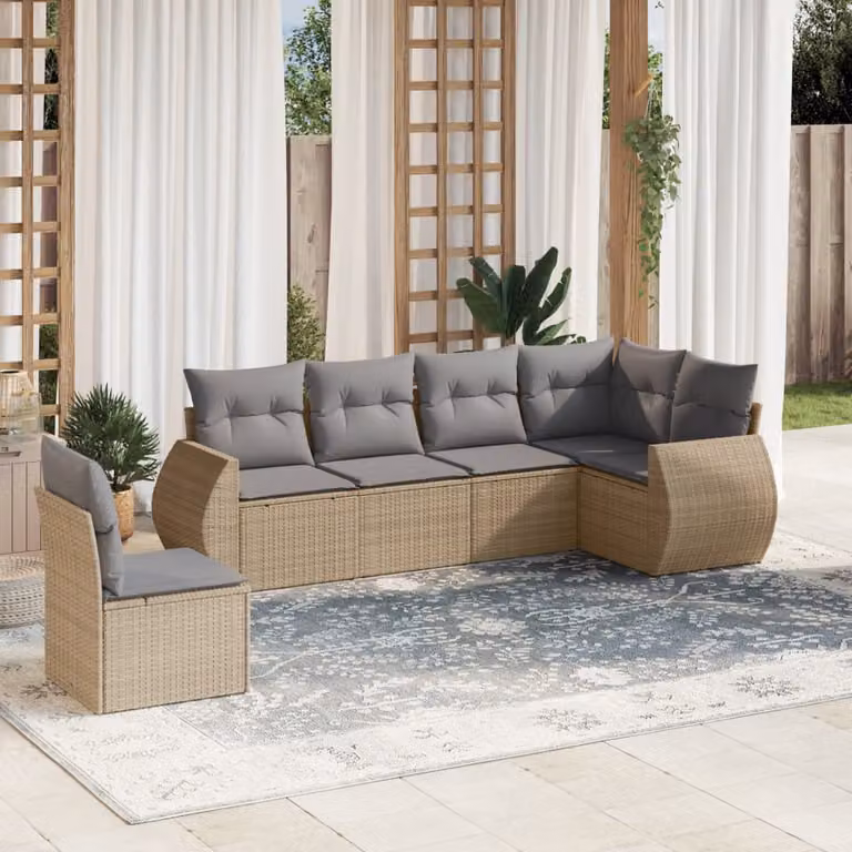 Set Divano da Giardino vidaXL 6 pz a L con Cuscini Beige e Grigio in Polyrattan e Metallo