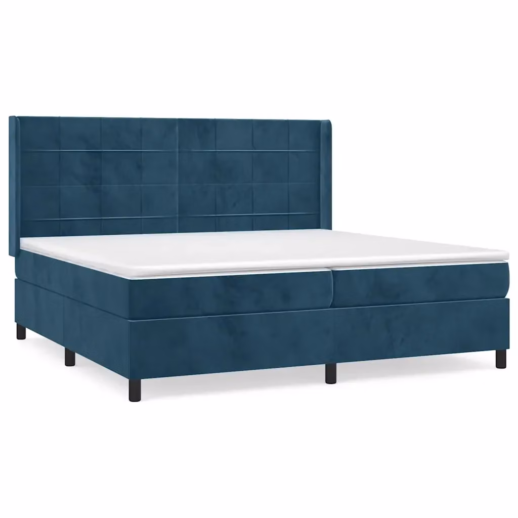 Letto Ibrido vidaXL con Giroletto a Molle e Materasso in Velluto Blu e Bianco, Struttura in Legno di Larice e Metallo, L/P: 200 x 200 cm – 2